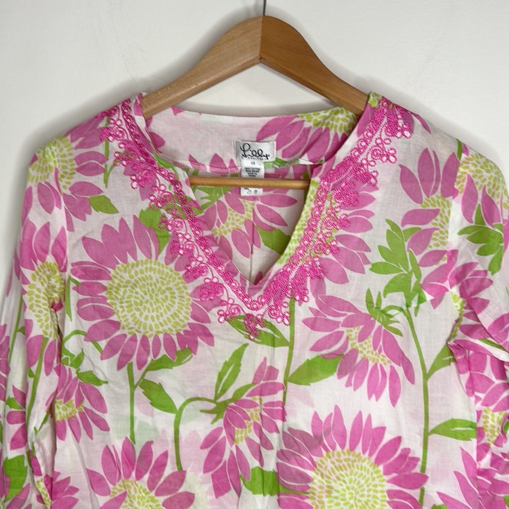 Lilly Pulitzer Women’s Vintage Floral Print Tunic Top Embroidered Cover Up sz XS - Picture 3 of 9